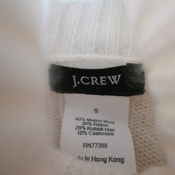 J.Crew Womens Sweater Small Ivory Solid Turtleneck Cable Knit Merino Wool Blend - Picture 2 of 9